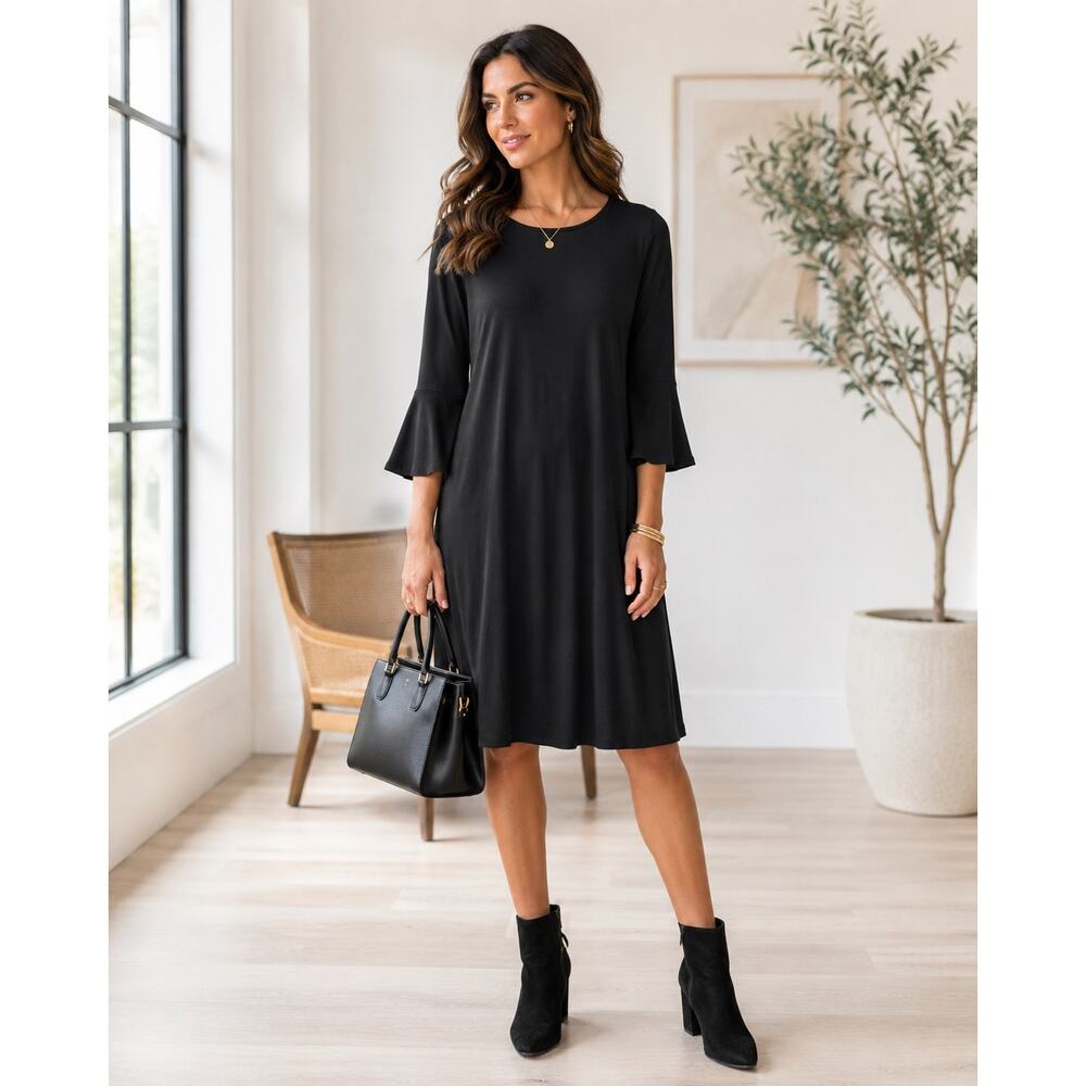 Lilly Pulitzer Ophelia Dress Women’s Medium Black Bell‎ Sleeve Swing Knee Length